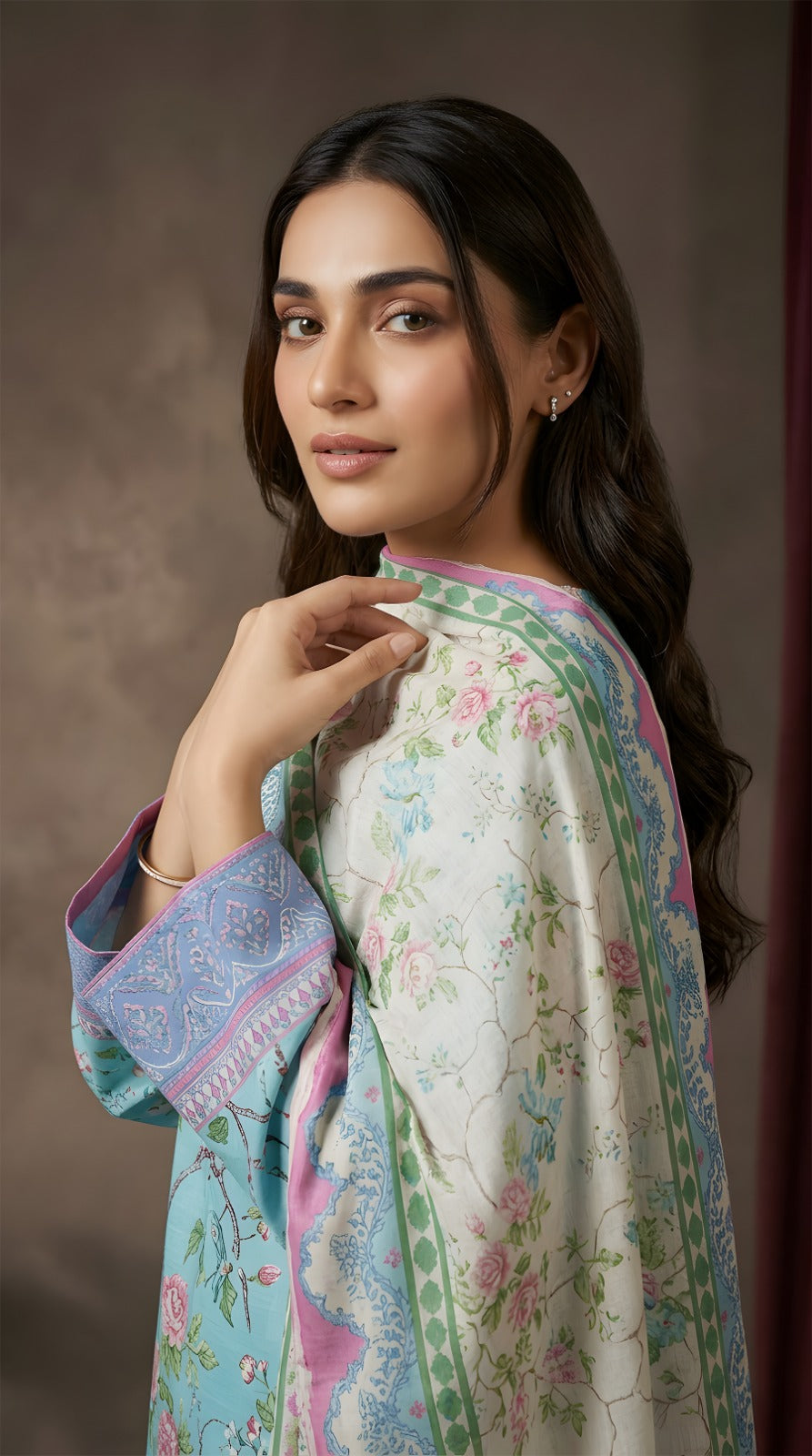 Sky Blue Floral Bliss - VIP Digital Print Slub Lawn 3-Piece Suit