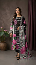 Black Polka Chrysanthemum - Digital Print Slub Lining Lawn 3-Piece
