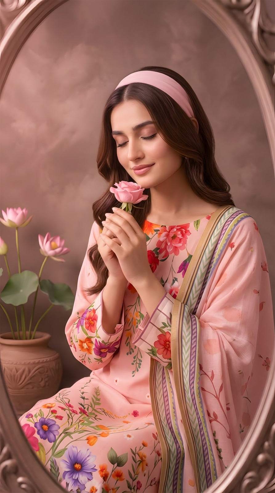 Peach Blossom Delight - VIP Digital Print Slub Lawn 3-Piece Suit
