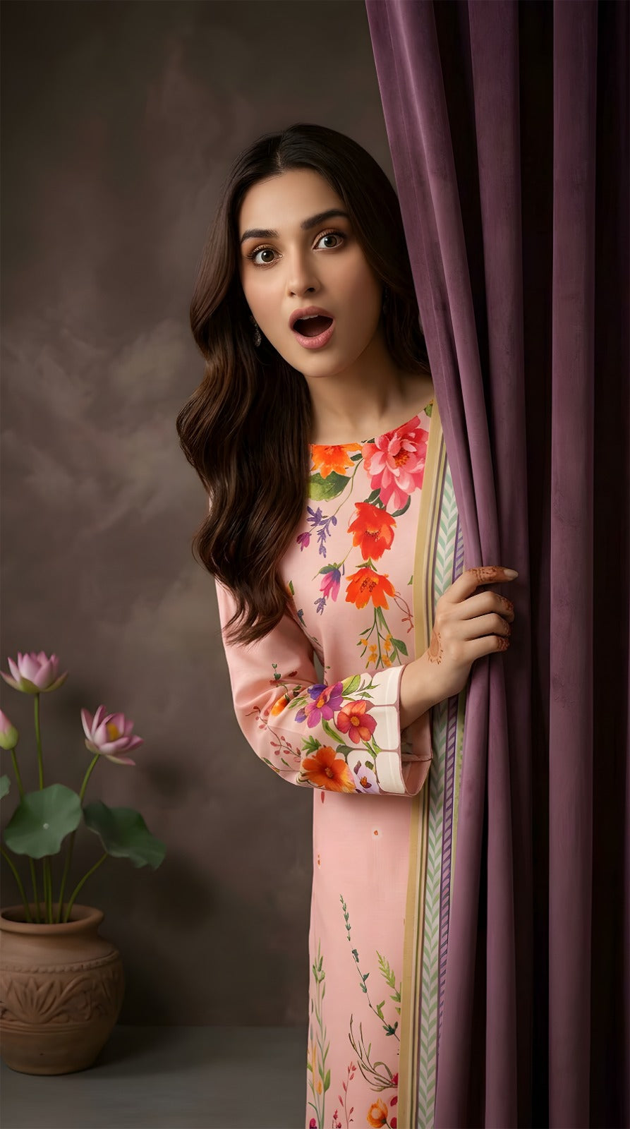 Peach Blossom Delight - VIP Digital Print Slub Lawn 3-Piece Suit