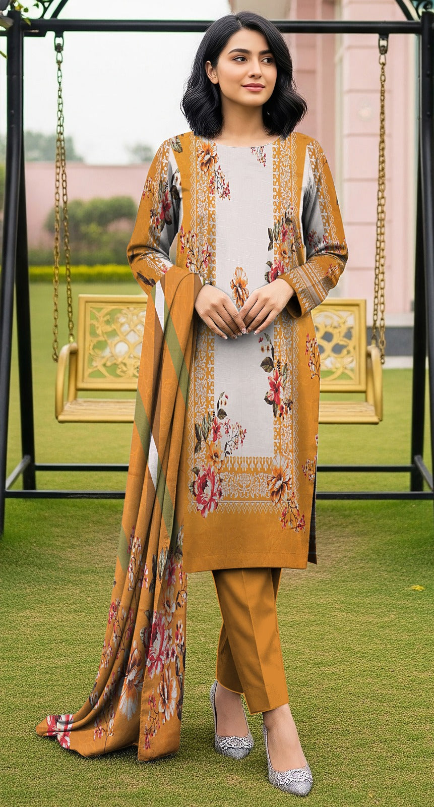 RR-15 - VIP Digital Print Slub Lawn Unstitched 3PC