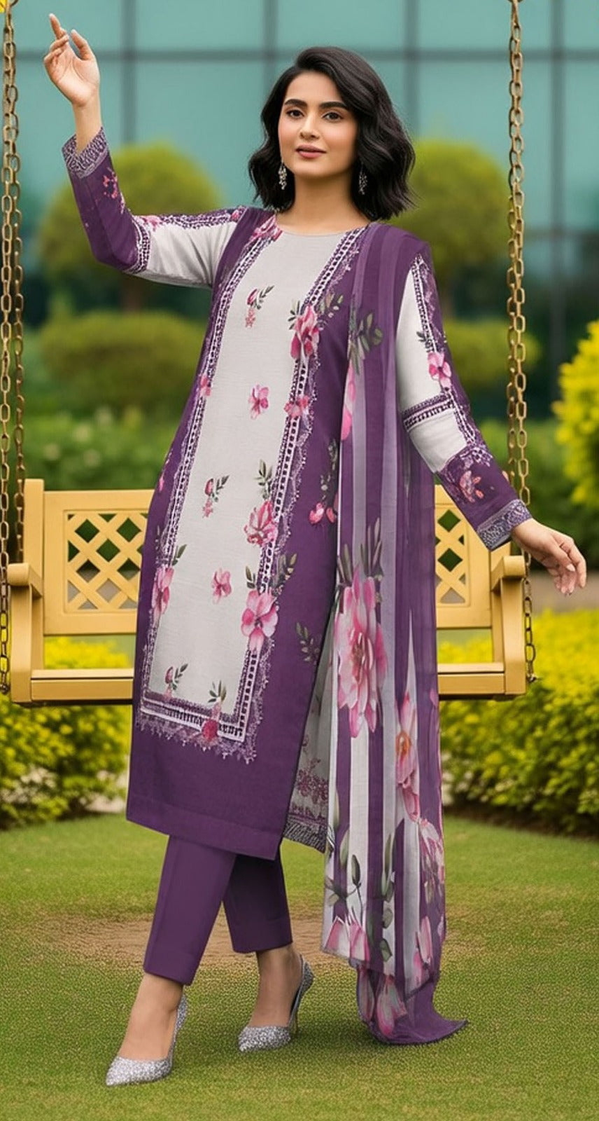 RR-17 - VIP Digital Print Slub Lawn Unstitched 3PC