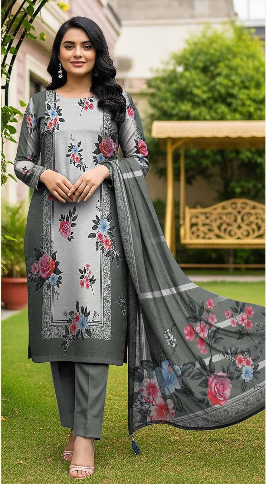 RR-16 - VIP Digital Print Slub Lawn Unstitched 3PC