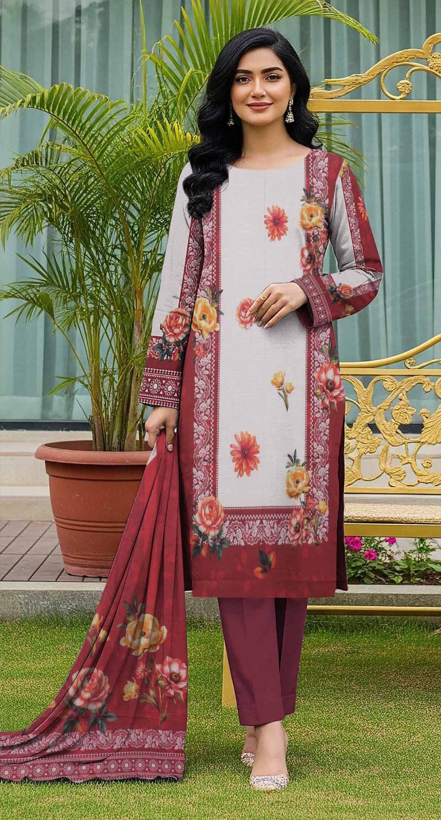 RR-11 - VIP Digital Print Slub Lawn Unstitched 3PC