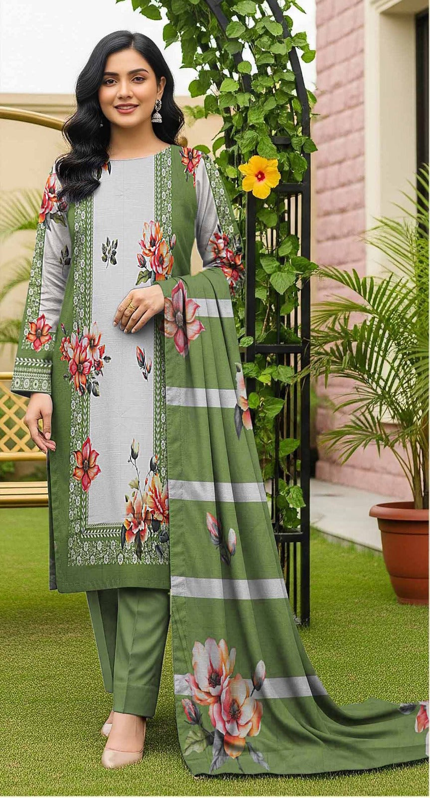 RR-12 - VIP Digital Print Slub Lawn Unstitched 3PC